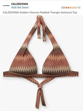 Calzedonia Golden Chevron Halter Bikini Top - Brown/Cream